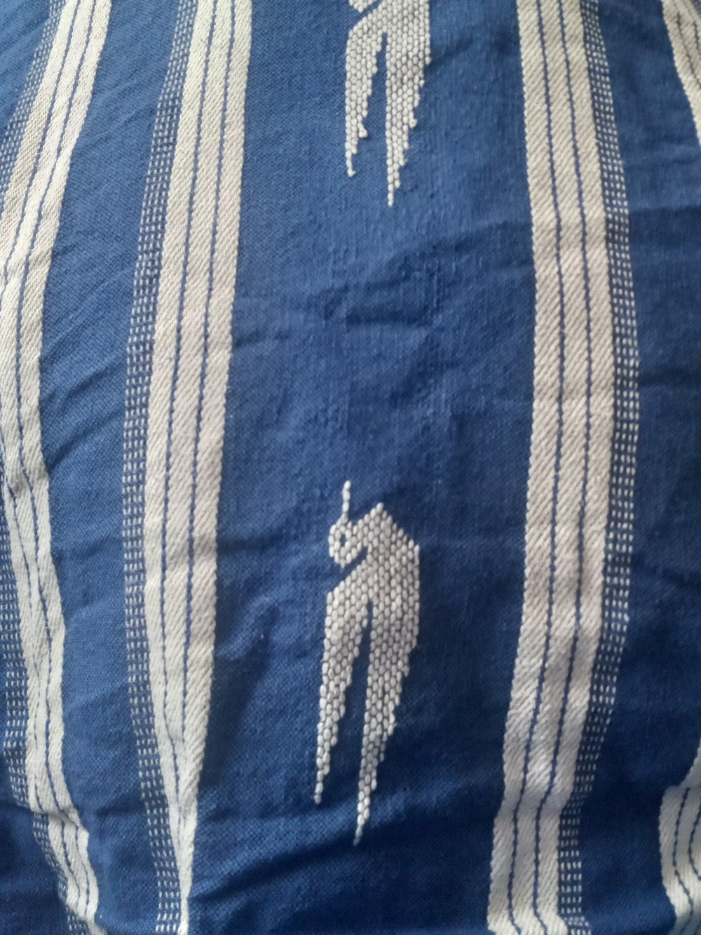 Guatemala Blue and White Cover 10 1/2 Ft 8 Feet. Handmade Maya Master Hands.